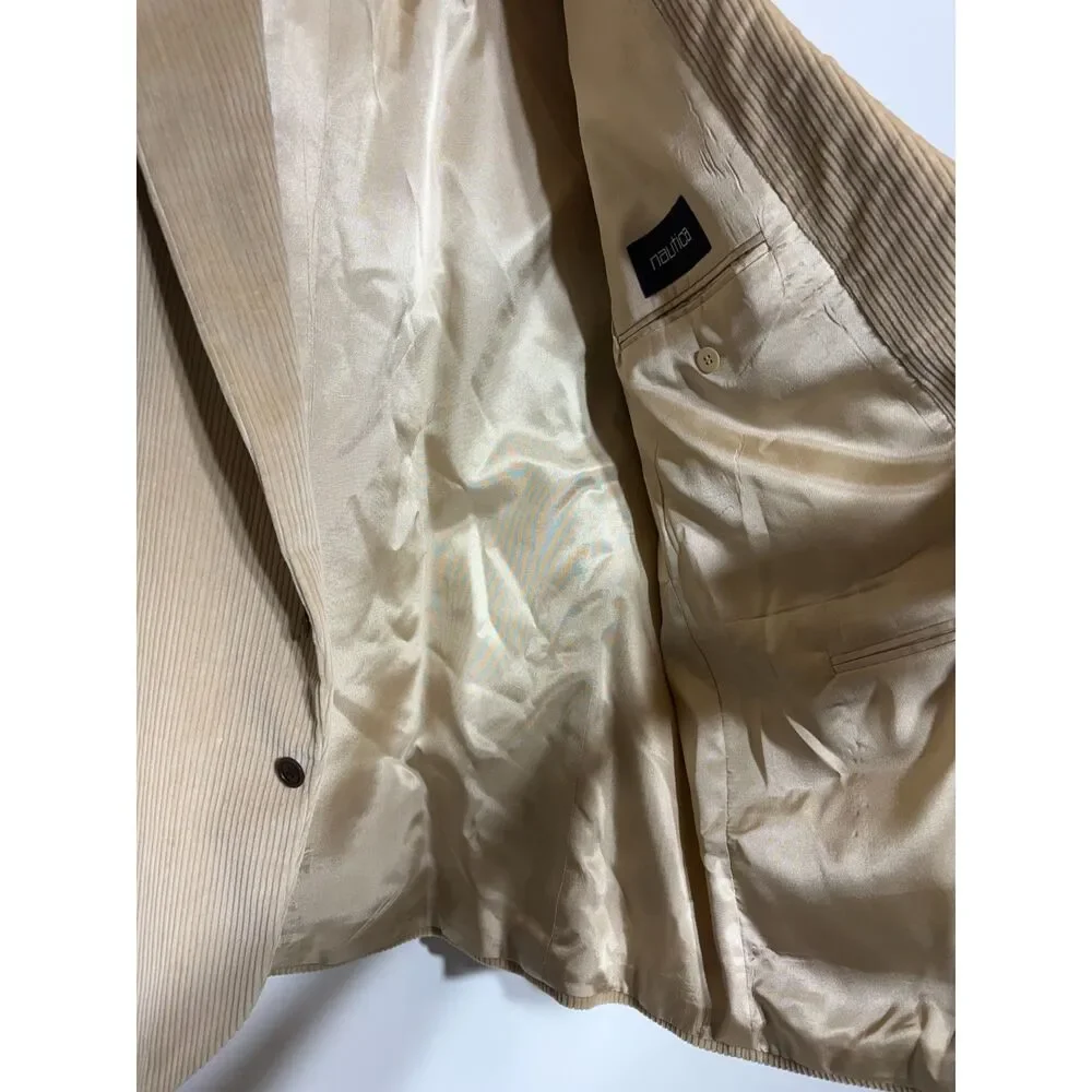 Nautica Corduroy Blazer Mens 48S Tan Camel Cotton Sport Coat Academic Vintage